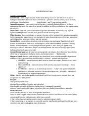 ANTHROPOLOGY FINAL ANTHROPOLOGY FINAL Gender Lecture Gender Sex