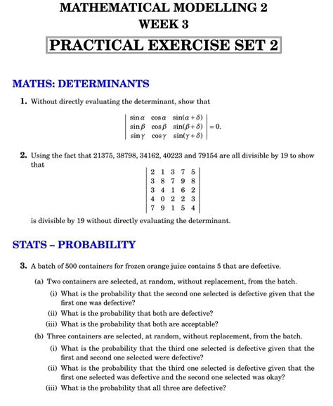 Solved MATHEMATICAL MODELLING 2 WEEK 3 PRACTICAL EXERCISE Chegg