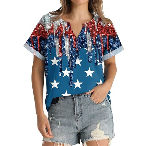 Tqwqt American Flag Shirt Women Usa Star Stripes Fourth July Tee Shirts Usa Stars Stripes T