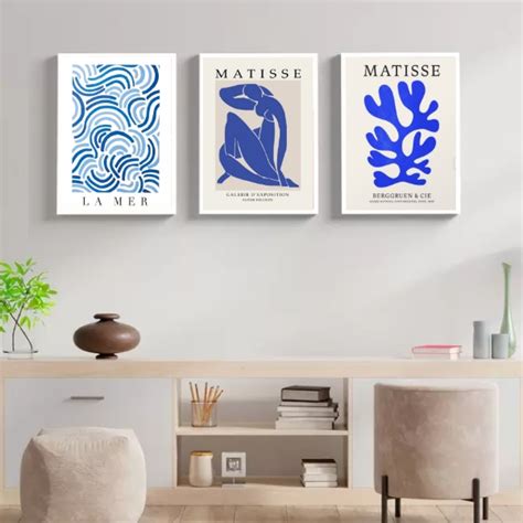 Kit 3 Quadros Modernos Matisse Azul Quadros Online