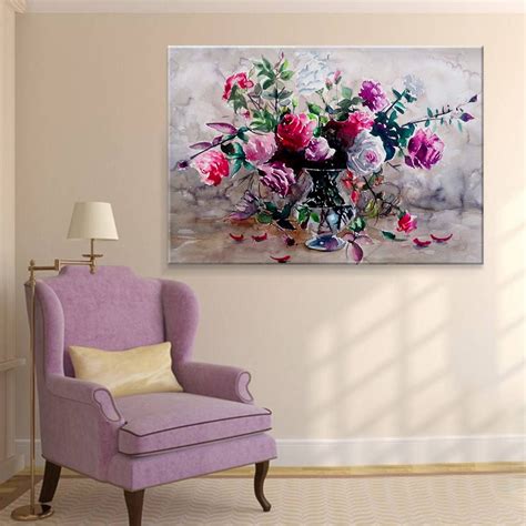 Floral Pink Rose Flowers Canvas Wall Art Pink Roses Wall Etsy