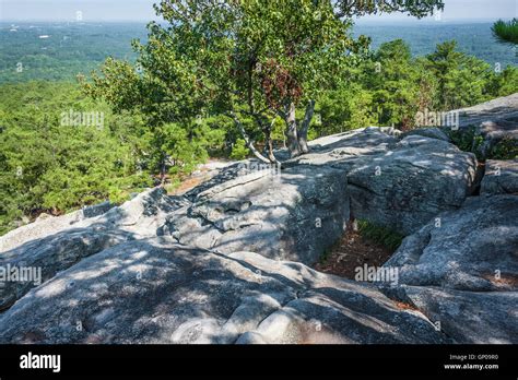 View from the hiking trail on Atlanta, Georgia's landmark Stone Mountain in Stone Mountain Park ...