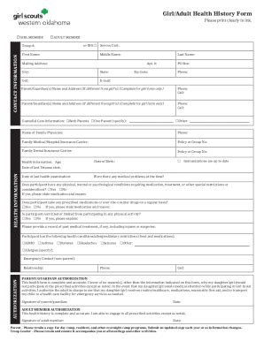 Fillable Online Girl Scouts Adult Health History Form Fill Out Sign