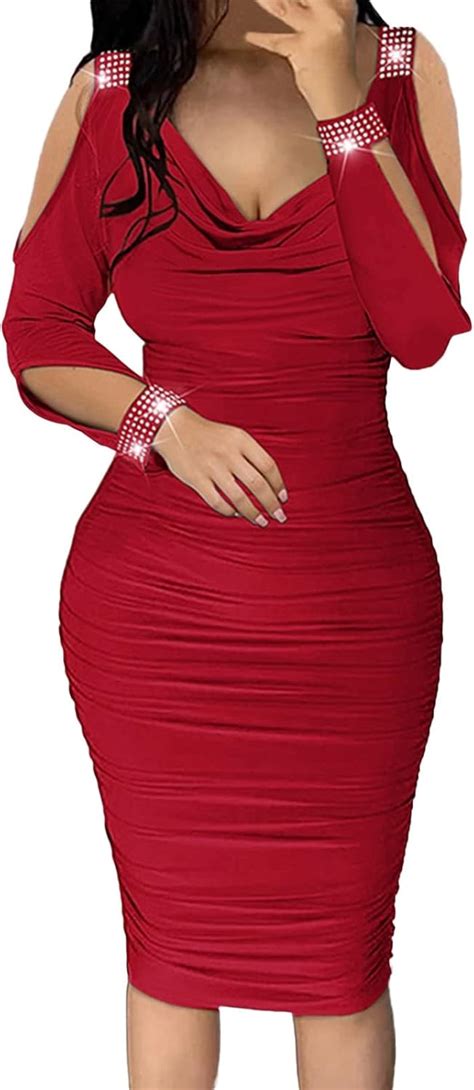 Deep V Dress Women S Dresses Sexy V Neck Bodcyon Pleated Dress Elegant Evening Midi