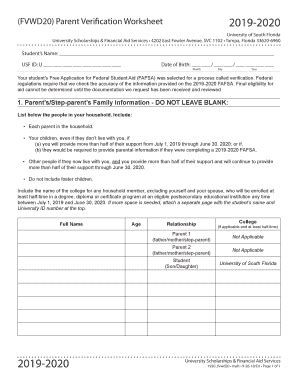 Parent Verification Worksheet Form Fill Out And Sign