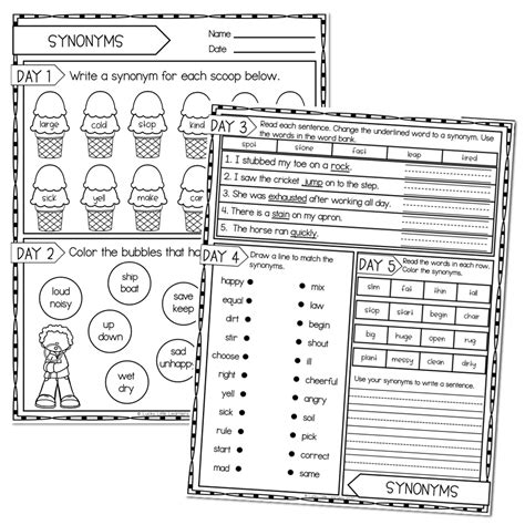 2nd Grade Grammar Worksheets Synonyms Lucky Little Learners