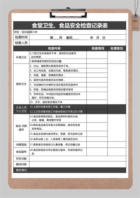 食堂卫生检查记录表excel模板食堂卫生检查记录表excel模板下载行政管理 脚步网