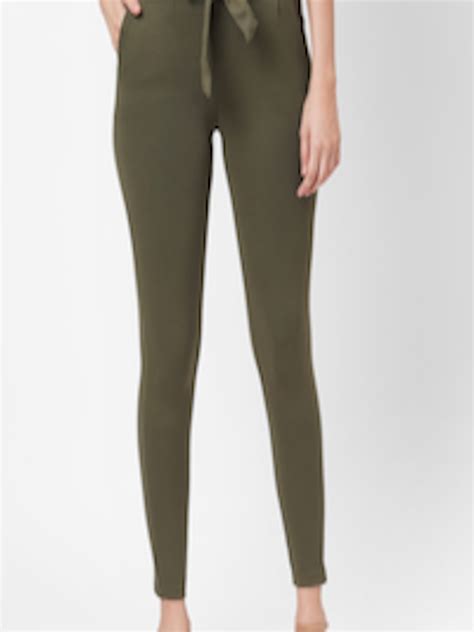 Buy Kraus Jeans Women Olive Green Slim Fit High Rise Trousers Trousers For Women 16077464 Myntra