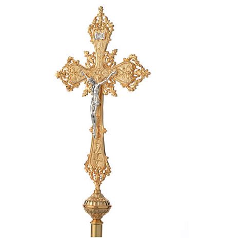 Croce Astile Ottone Decorato Dorato Corpo Argentato Vendita Online Su