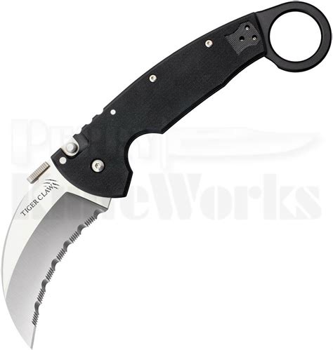 Cold Steel Tiger Claw Tri Ad Lock Serrated Karambit Knife Satin