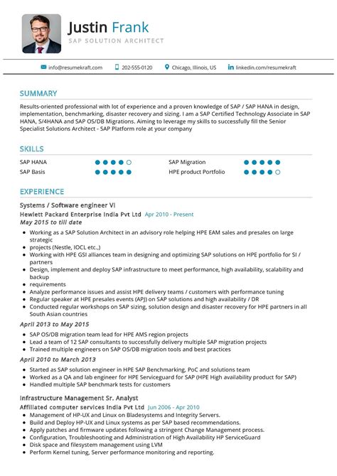 Sap Solution Architect Resume Sample In Resumekraft