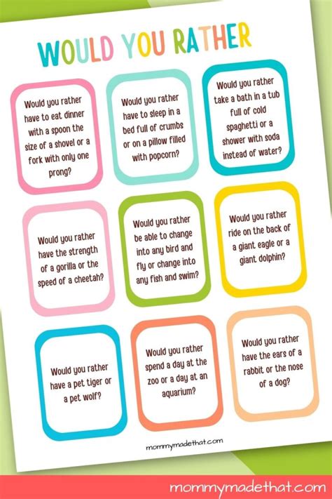 Would You Rather Questions for Kids (Plus Free Printable Cards)