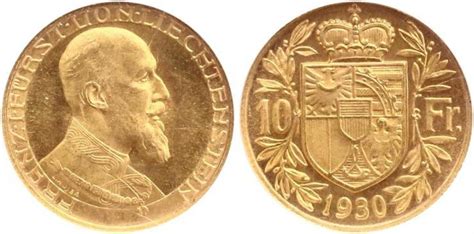 Franc Liechtenstein Gold Franz Joseph Ii Prince Of