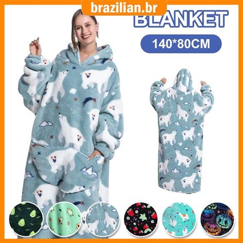 Cobertor Com Manga E Capuz - Cobertor De Capuz Com Manga Frontal De Bolso Gigante Impresso Em Veludo ...
