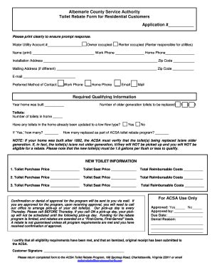 Fillable Online Albemarle County Service Authority Toilet Rebate Form