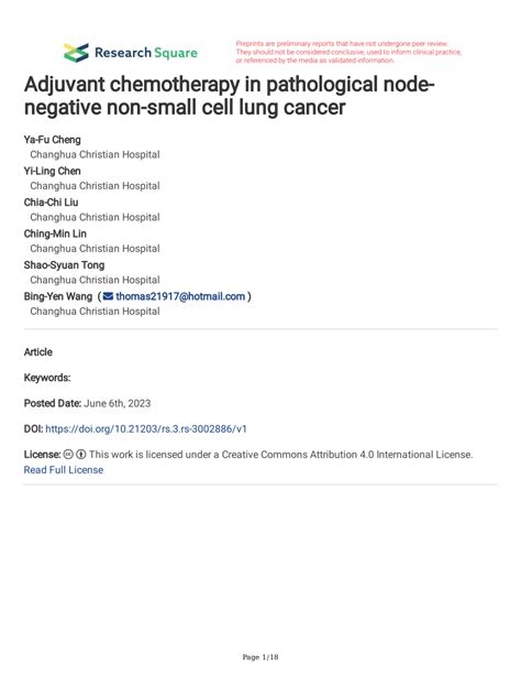 Pdf Adjuvant Chemotherapy In Pathological Node Negative Non Small