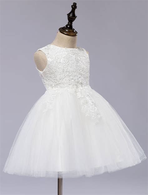 Robe Cérémonie Fille Col Rond Brodée En Tulle Robe De Fille De Fleur