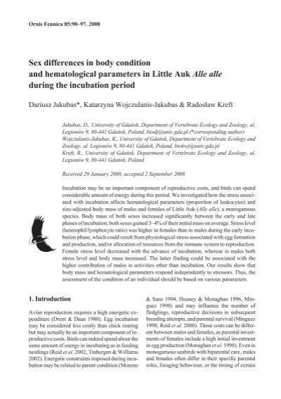 Sex Differences In Body Condition And Hematological Parameters In