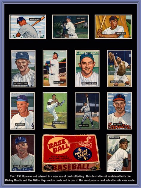 Bowman Baseball Cards Poster Mickey Mantle Willie Mays Etsy Uk