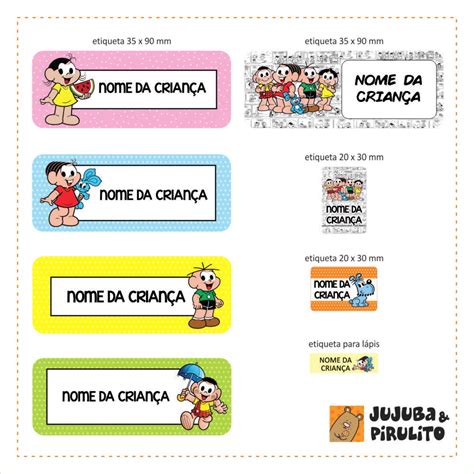 Etiquetas para organizar material Turma da Mônica Baby Ideia Criativa