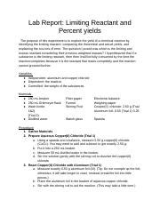 Lab Report Limiting Reactant And Percent Yields Docx Lab Report