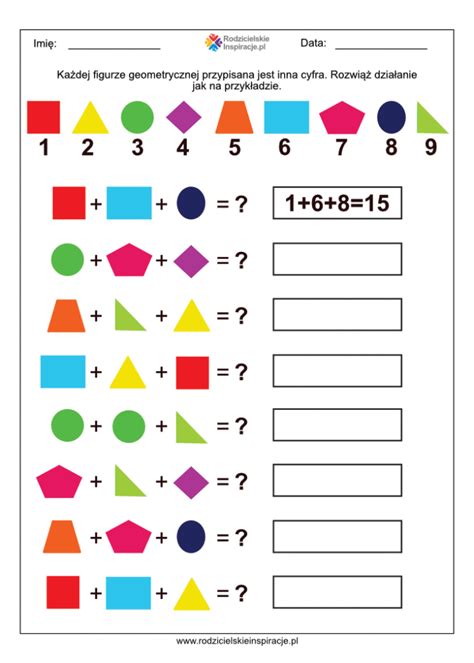 Dodawanie I Odejmowanie Z Figurami Geometrycznymi Darmowe Karty Pracy