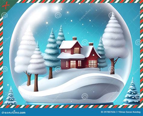 Snow Globe with Christmas Village in Snowfall. Stock Illustration ...