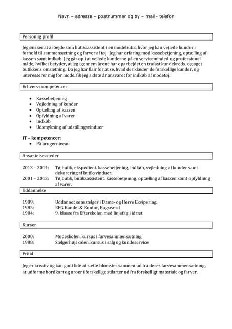 Cv Skabelon Med Eksempler Pdf