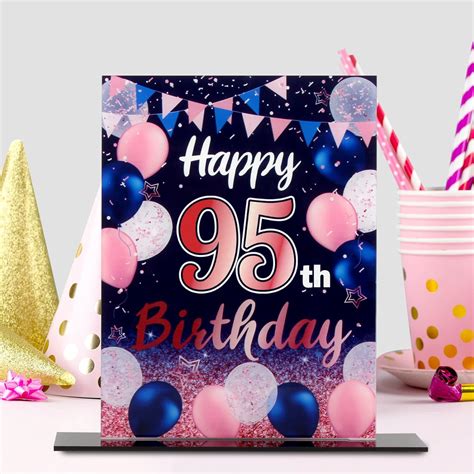 Buy Lingteer Happy 95th Birthday Navy Blue And Pink Balloon Acrylic Table