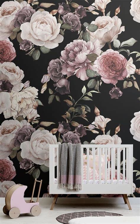 Purple And Pink Dark Floral Wallpaper Mural Hovia Black Floral Wallpaper Floral Wallpaper