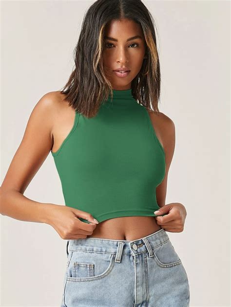 Shein Basics Mock Neck Solid Tank Crop Top Shein Japan