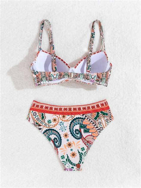 SHEIN VCAY Conjunto De Bikini Sexy Con Estampado Floral Para Vacaciones