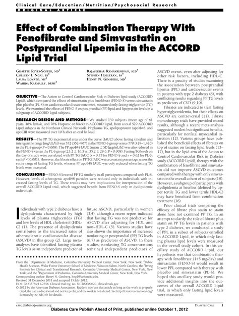 Pdf Effect Of Combination Therapy With Fenofibrate And Simvastatin On