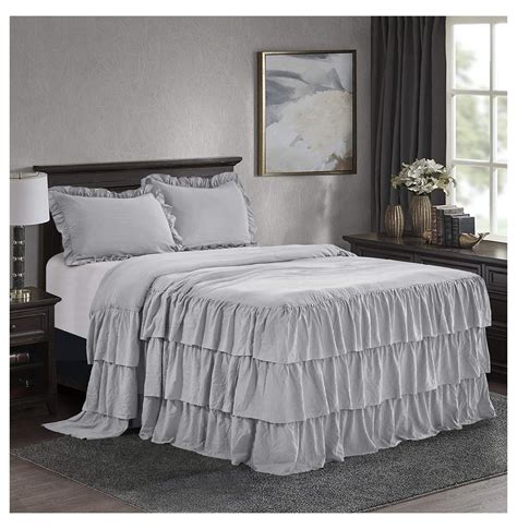 Wiixle 3 Piece Ruffle Skirt Bedspread Set Light Gray 30 Inches Drop