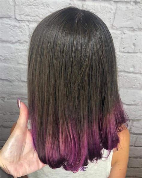 Purple Highlight On Brown Hair Ideas Update Dip Dye Hair