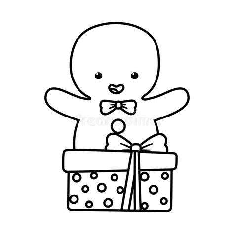 Gingerbread Man In Gift Box Decoration Merry Christmas Stock Vector