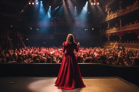 Premium AI Image | Female singer in red dress standing in front of ...