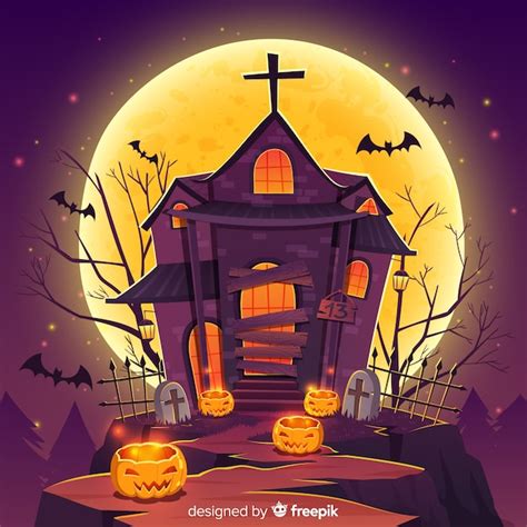 Premium Vector Halloween Haunted House Background With Gradient Lights