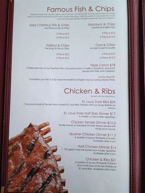 Menu At Joeys Fish Shack Restaurant Regina