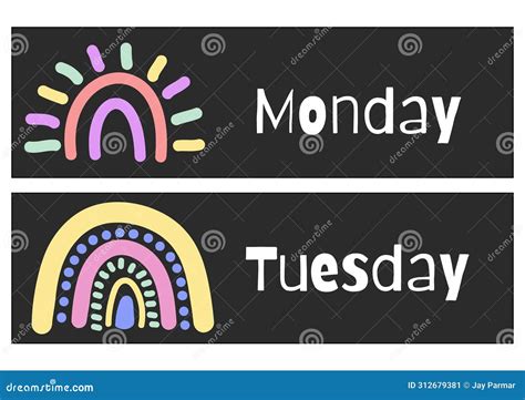 Rainbow Days Of The Week Flashcards 1 Stock Illustration