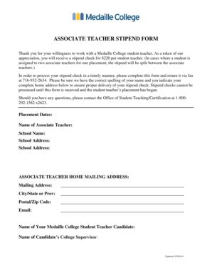 Fillable Online Medaille ASSOCIATE TEACHER STIPEND FORM Medaille