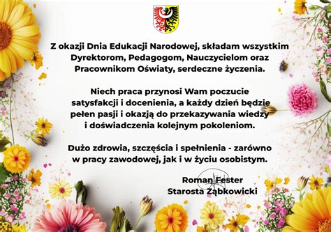 Najlepsze życzenia z okazji Dnia Edukacji Narodowej Ziemia ząbkowicka