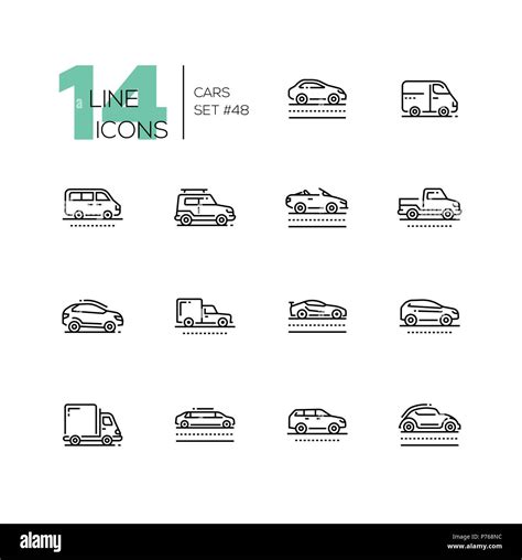 Autos Line Design style Icons Piktogramme auf weißem Hintergrund