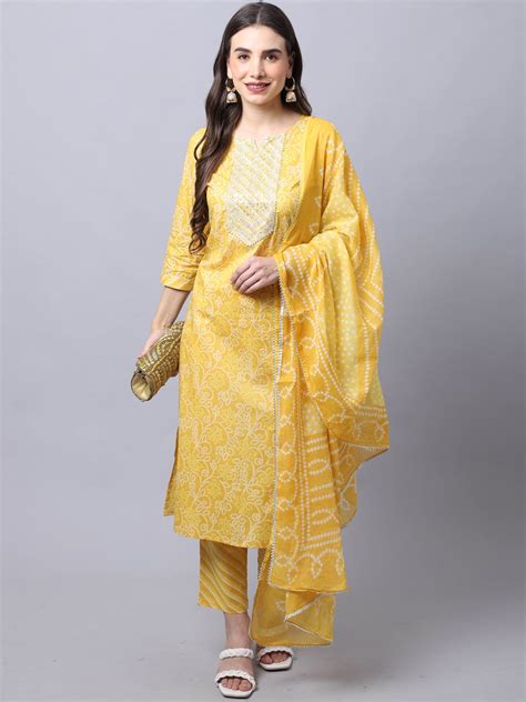 Buy KALINI Floral Printed Thread Work Pure Cotton Straight Kurta With