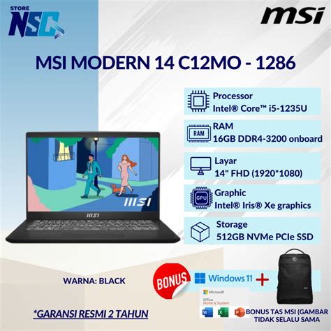 Jual Msi Modern C Mo I U Gb Gb Iris Xe Fhd Ips Ohs