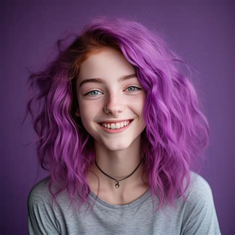 Close Up On Beautiful Girl Portrait With Purple Hair Ai Generated Image