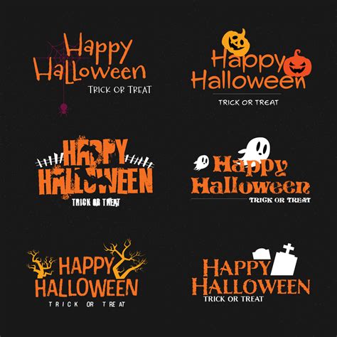 Happy Halloween Typography Set Vector Logo Emblems Text Design