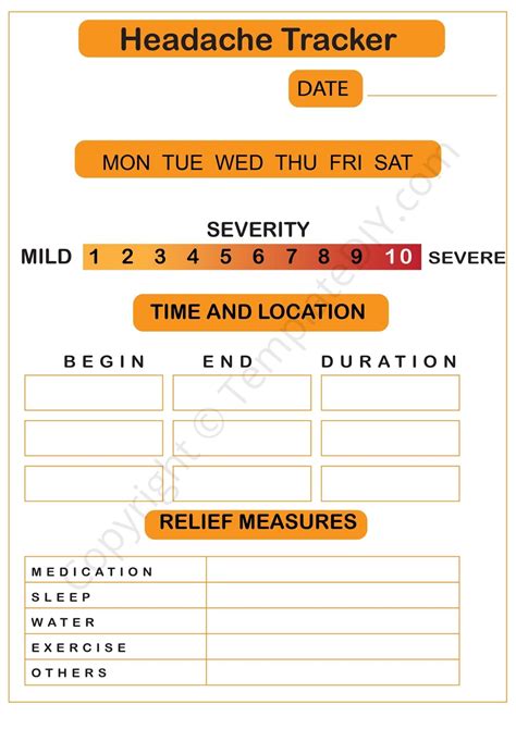 A Printable Migraine Headache Tracker Premium Template Can Be Used To