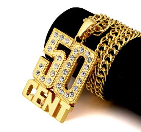 Hip Hop 50 Cent Gold Platinum Plated Last Cz Stone Big Pendant 31