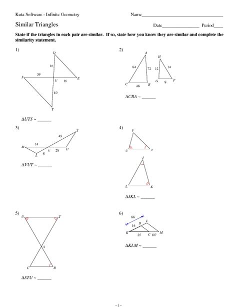 Kuta Software Infinite Geometry Similar Triangles Worksheet For 9th 12th Grade Lesson Planet